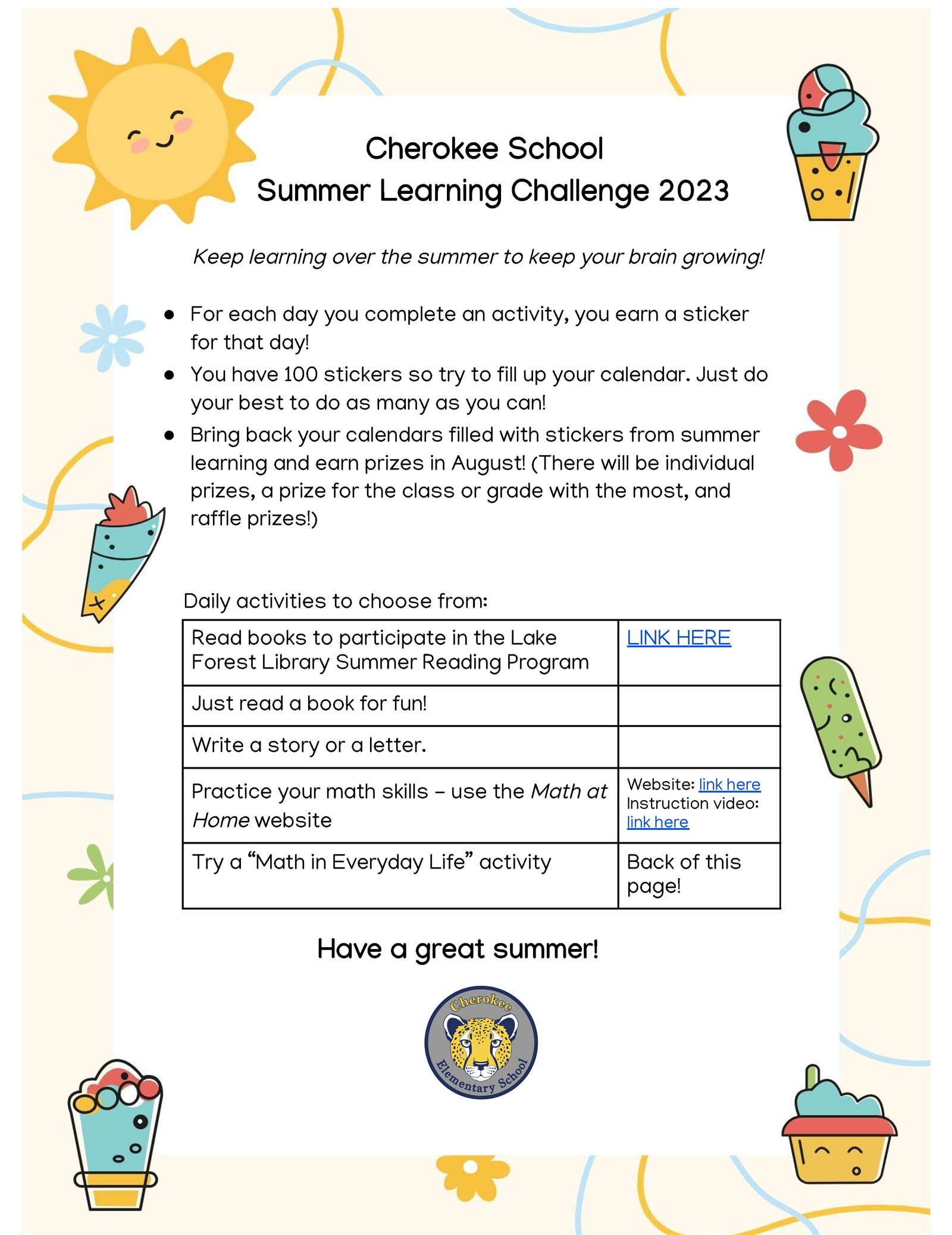  Cherokee School Summer Learning Challenge 2023